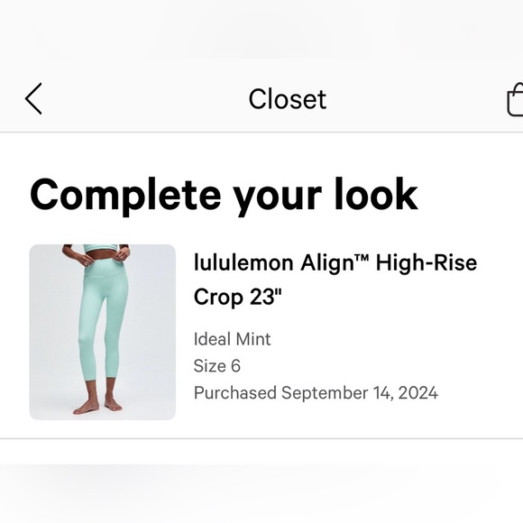 New with tags Lululemon Align high rise crop pant 23” Ideal Mint. Blue. Size 6 - Picture 6 of 13